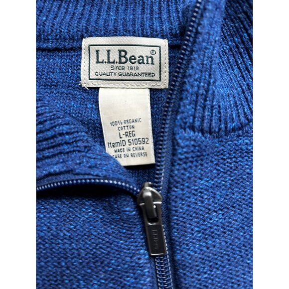 L.L. Bean Sweater Mens Large Organic Cotton Blue Qtr Zip Blue Grandpa Preppy - Picture 4 of 7